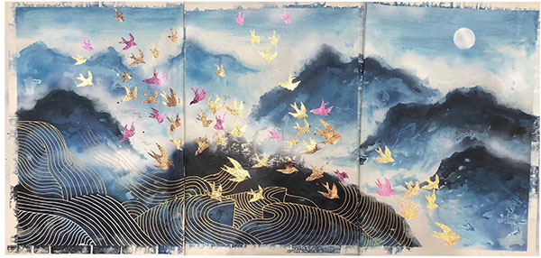 Compatible Landschaft JAHRRIESNGE  for mixed-birds-moon-lpg1461 