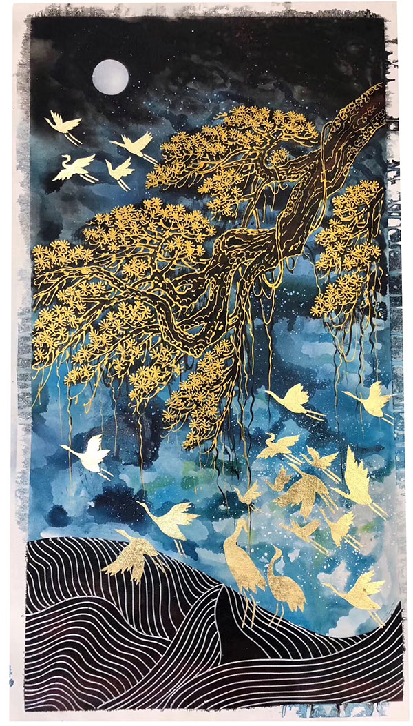 Compatible Landschaft JAHRRIESNGE  for birds-moon-and-tree-lpg1466 